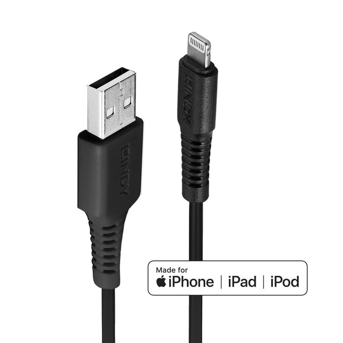 LINDY 31319 0.5m USB to Lightning Cable, Black-Cables-Gigante Computers