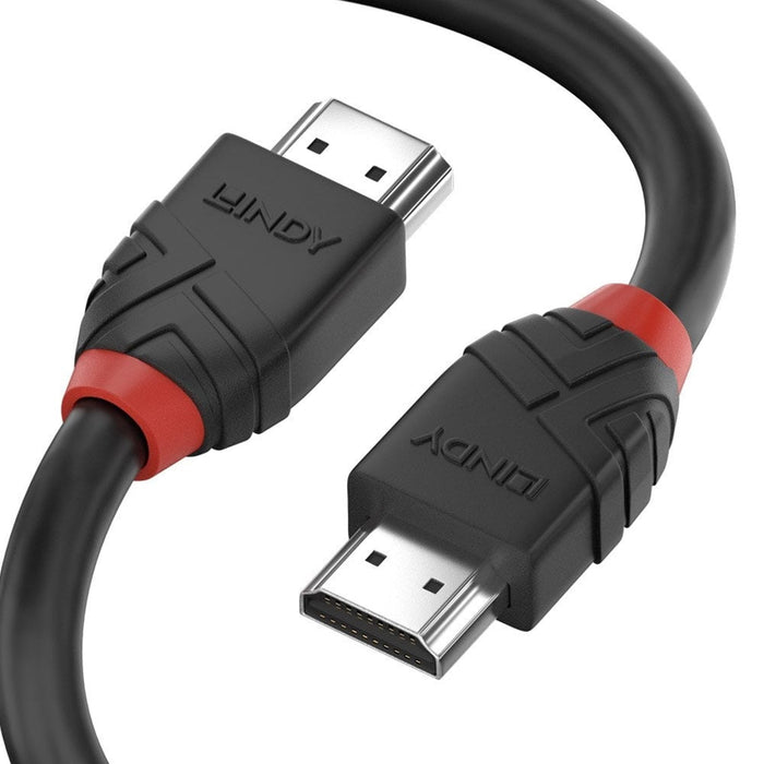 LINDY 36471 Black Line HDMI Cable, HDMI 2.0 (M) to HDMI 2.0 (M), 1m, Black & Red, Supports UHD Resolutions up to 4096x2160@60Hz, Triple Shielded Cable, Corrosion Resistant Copper Coated Steel with 30AWG Conductors, Retail Polybag Packaging-Cables-Gigante Computers