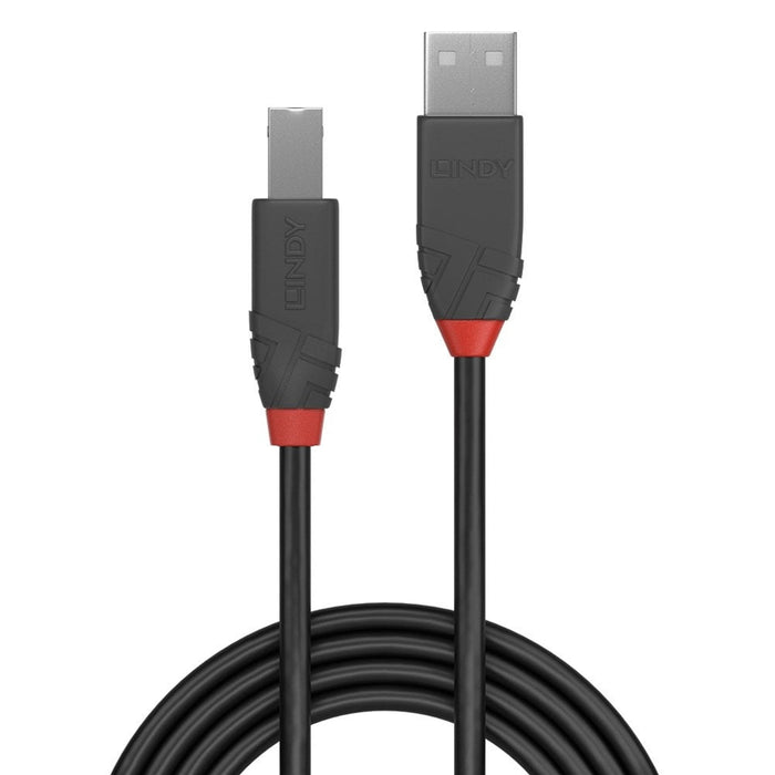 LINDY 36674 Anthra Line USB Cable, USB 2.0 Type-A (M) to USB 2.0 Type-B (M), 3m, Black & Red, Supports Data Transfer Speeds up to 480Mbps, Robust PVC Housing, Nickel Connectors & Gold Plated Contacts, Retail Polybag Packaging-Cables-Gigante Computers
