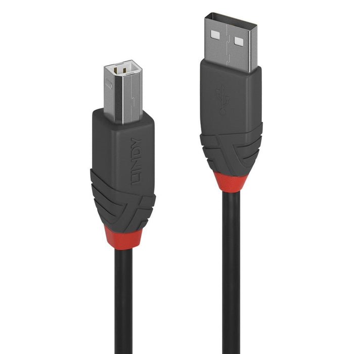 LINDY 36674 Anthra Line USB Cable, USB 2.0 Type-A (M) to USB 2.0 Type-B (M), 3m, Black & Red, Supports Data Transfer Speeds up to 480Mbps, Robust PVC Housing, Nickel Connectors & Gold Plated Contacts, Retail Polybag Packaging-Cables-Gigante Computers
