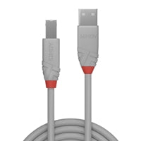 LINDY 36684 Anthra Line USB Cable, USB 2.0 Type-A (M) to USB 2.0 Type-B (M), 3m, Grey, Supports Data Transfer Speeds up to 480Mbps, Robust PVC Housing, Nickel Connectors & Gold Plated Contacts, Retail Polybag Packaging-Cables-Gigante Computers