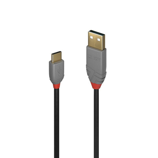 LINDY 36886 Anthra Line USB Cable, USB 2.0 Type-A (M) to USB 2.0 Type-C (M), 1m, Black & Red, Supports Data Transfer Speeds up to 480Mbps, Robust PVC Housing, Gold Plated Connectors & Contacts, Retail Polybag Packaging-Cables-Gigante Computers