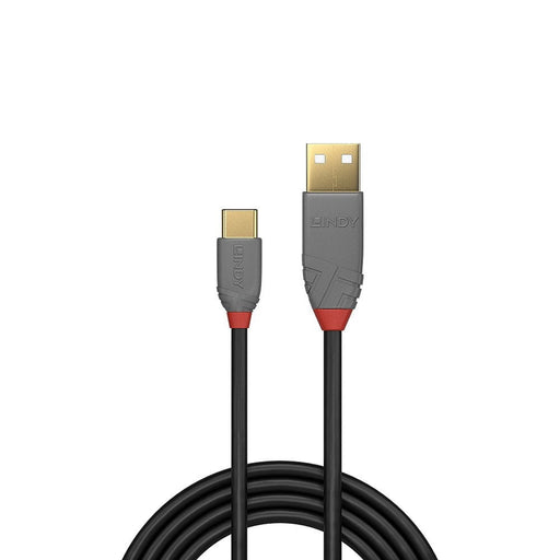 LINDY 36886 Anthra Line USB Cable, USB 2.0 Type-A (M) to USB 2.0 Type-C (M), 1m, Black & Red, Supports Data Transfer Speeds up to 480Mbps, Robust PVC Housing, Gold Plated Connectors & Contacts, Retail Polybag Packaging-Cables-Gigante Computers