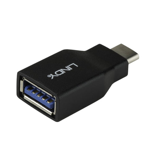 LINDY 41899 USB Adapter, USB 3.2 Type-C (M) to USB 3.2 Type-A (F), Adapter, Black, Supports Data Transfer Speeds up to 10Gbps, Robust PVC Housing & Nickel Connectors, Retail Polybag Packaging-Cables-Gigante Computers