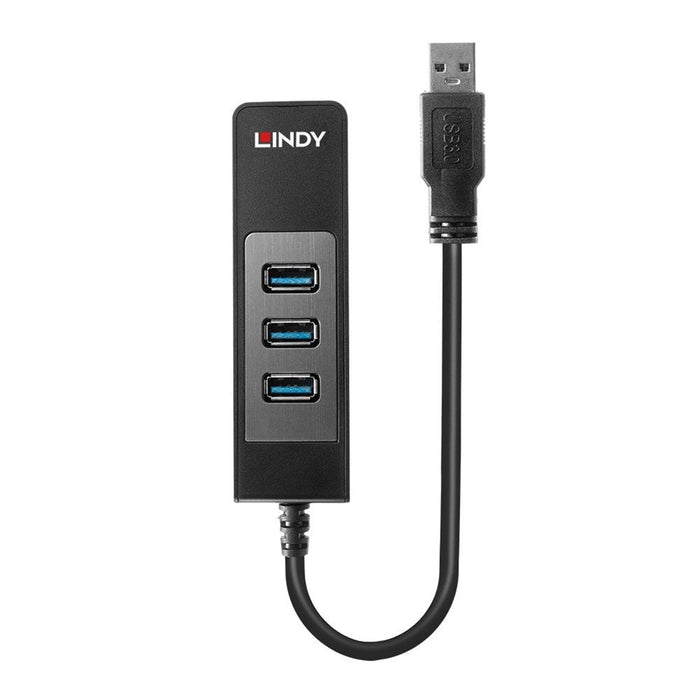 LINDY 43176 USB 3.0 Hub & Gigabit Ethernet Converter, Supports 10/100/1000BASE-T, 3 x USB 3.1 Gen 1 / 3.0 SuperSpeed Ports Supporting Data Transfer Rates up to 5Gbps, Bus-Powered with No External Power Supply Required, Retail Polybag Packaging-Cables-Gigante Computers