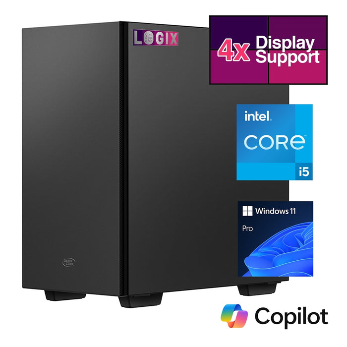 LOGIX Micro Tower - Designed for CCTV Use - Intel i5 Processor, 16GB Kingston Memory, 500GB Kingston SSD, Output to 4 Monitors, with Dual LAN, Windows 11 Pro-System Builds-Gigante Computers