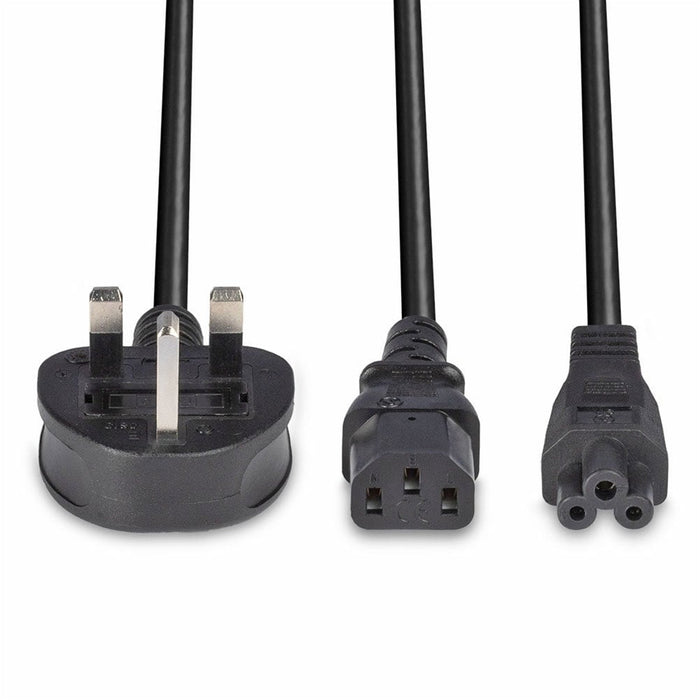 Lindy 30374 2.5m UK 3 Pin Plug to IEC C13 & IEC C5 Splitter Extension Cable, Black-Cables-Gigante Computers