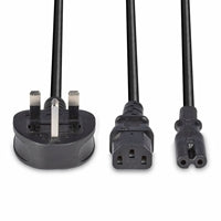 Lindy 30426 2.5m UK 3 Pin Plug to IEC C13 & IEC C7 Splitter Extension Cable, Black-Cables-Gigante Computers