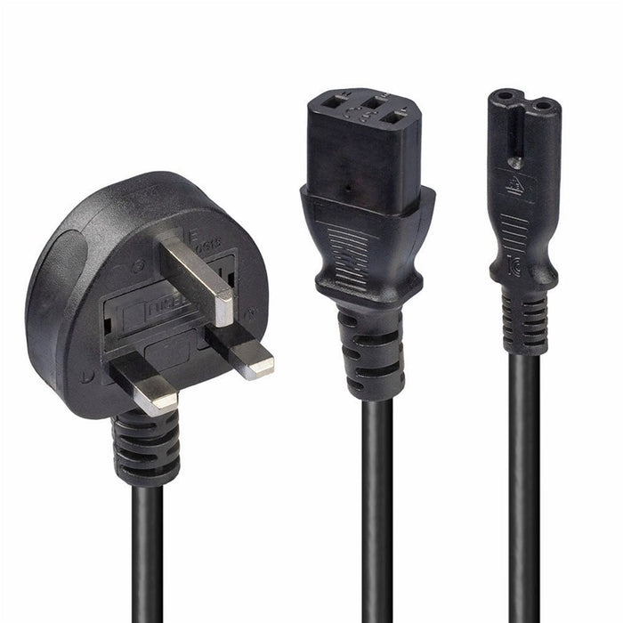 Lindy 30426 2.5m UK 3 Pin Plug to IEC C13 & IEC C7 Splitter Extension Cable, Black-Cables-Gigante Computers