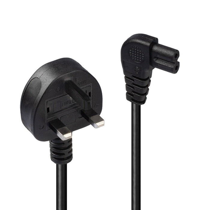 Lindy 30454 0.5m UK 3 Pin Plug to Right Angled IEC C7 mains power Cable, Black-Cables-Gigante Computers