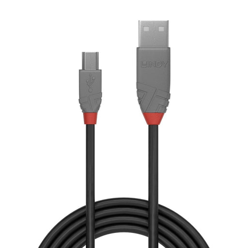 Lindy 36720 0.2m USB-A (M) 2.0 To USB Mini-B (M) 2.0 Anthra Line 480Mbps Cable - Black-Cables-Gigante Computers