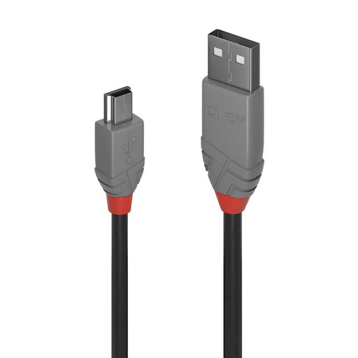 Lindy 36721 0.5m USB-A (M) 2.0 To USB Mini-B (M) 2.0 Anthra Line 480Mbps Cable - Black-Cables-Gigante Computers