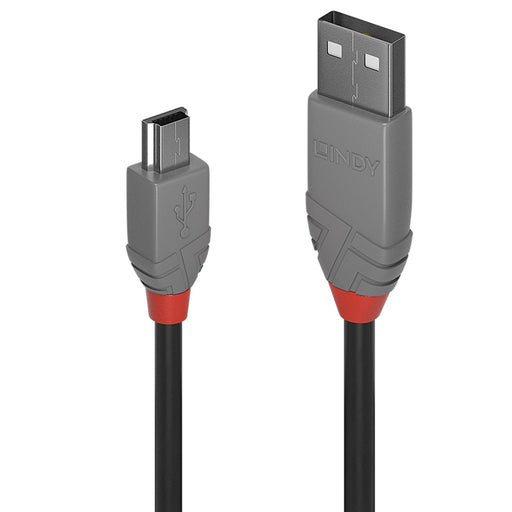 Lindy 36722 1m USB-A (M) 2.0 To USB Mini-B (M) 2.0 Anthra Line 480Mbps Cable - Black-Cables-Gigante Computers