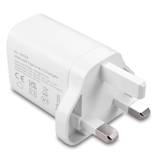 Lindy 73416 20W USB Type A & C Charger-Cables-Gigante Computers