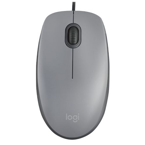 Logitech M110 Silent Wired Optical Mouse, USB, 1000 DPI, Ambidextrous, Mid Grey-Mice-Gigante Computers