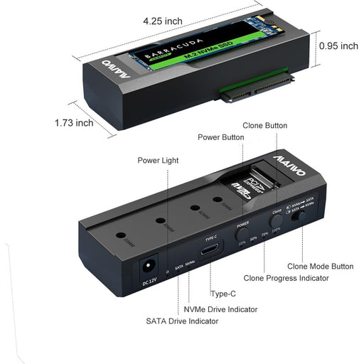 Maiwo USB Type-C, Dual Bay HDD/NVMe M2 SSD 10Gbps Clone Converter For 2.5" and 3.5" SATA-Brackets-Gigante Computers