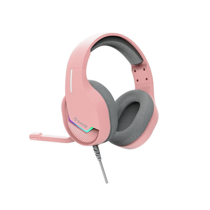 Marvo Scorpion H8618 Tactic 40 USB 2.0 Wired Gaming RGB Headset (Pink)-Speakers-Gigante Computers