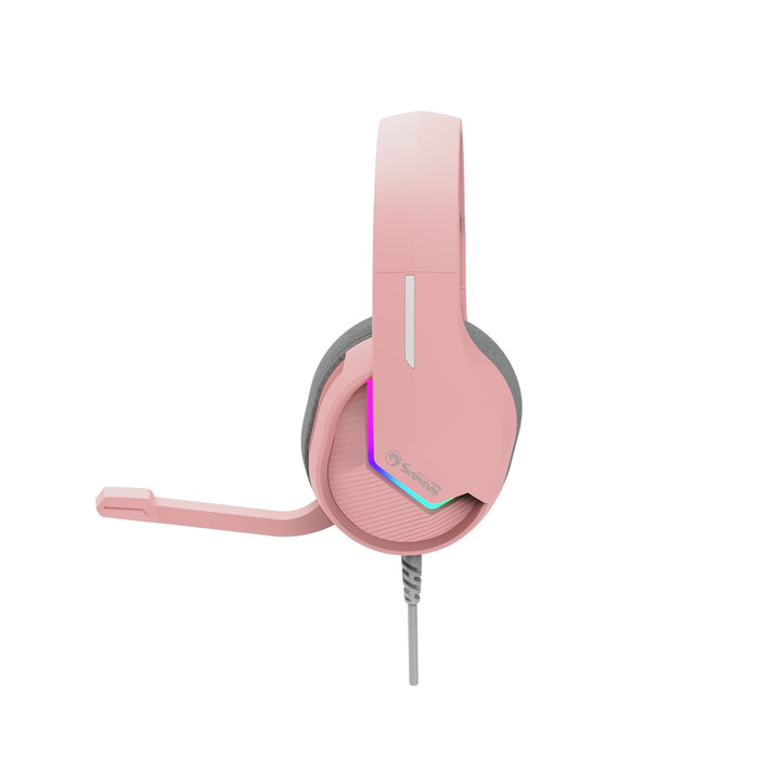 Marvo Scorpion H8618 Tactic 40 USB 2.0 Wired Gaming RGB Headset (Pink)-Speakers-Gigante Computers