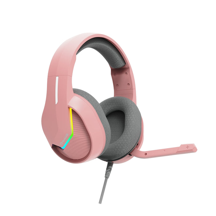 Marvo Scorpion H8618 Tactic 40 USB 2.0 Wired Gaming RGB Headset (Pink)-Speakers-Gigante Computers