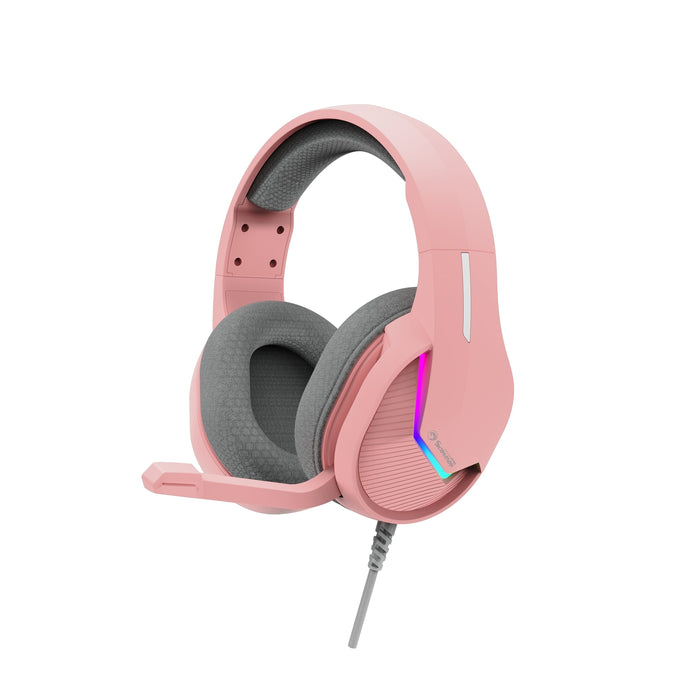 Marvo Scorpion H8618 Tactic 40 USB 2.0 Wired Gaming RGB Headset (Pink)-Speakers-Gigante Computers