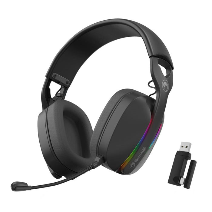 Marvo Scorpion HG9086W Gaming Headphones, Tri-Mode Connection, 2.4GHz Wireless, BT 5.3 or Wired, Sterio Sound, RGB - PC, Android, MAC OS, iOS, PS4, PS5 and Switch Compatible, 40mm Audio Drivers, Omnidirectional Mic-Speakers-Gigante Computers