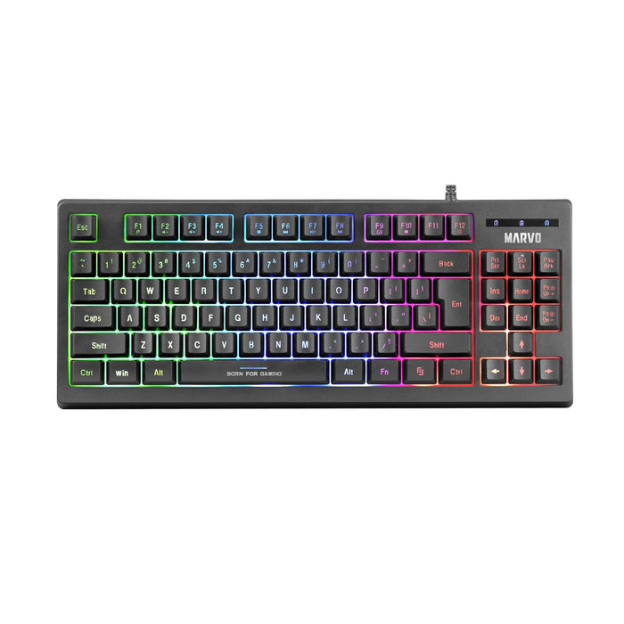 Marvo Scorpion K607 Gaming Keyboard, Multimedia, USB 2.0, Full Anti-ghosting, Ergonomic Compact Design with TKL Layour, 3 Coluor LED backlit with Adjustable Brightness, Black-Gigante Computers