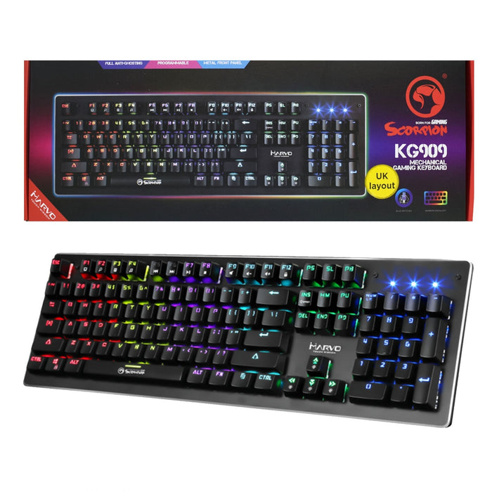 Marvo Scorpion KG909 RGB LED Full Size Mechanical Gaming Keyboard with Blue Switches-Keyboards-Gigante Computers