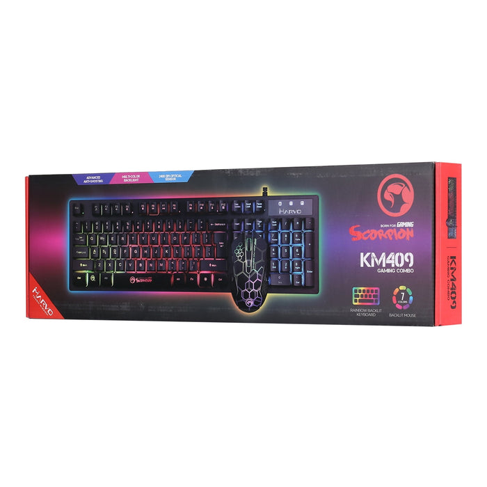 Marvo Scorpion KM409 7 Colour Rainbow LED USB Gaming Keyboard Mouse Set-Bundles-Gigante Computers