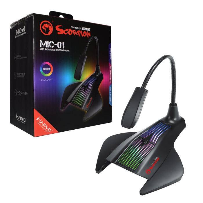 Marvo Scorpion MIC-01 USB RGB LED Black Gaming Microphone-Microphones-Gigante Computers