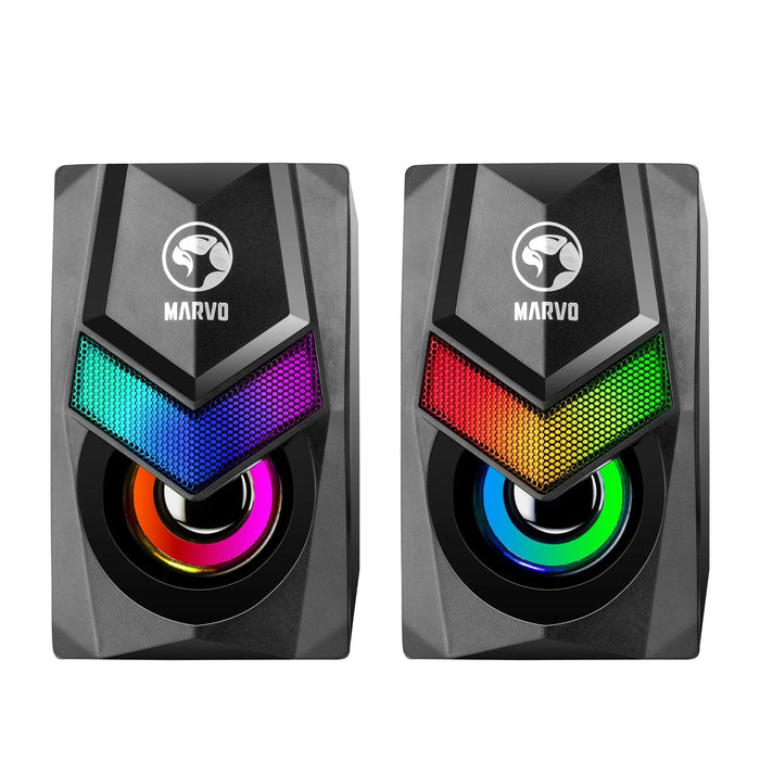 Marvo Scorpion SG-118 Gaming Speakers, Stereo Sound, USB Powered, 7 Colour RGB Lighting, 6w, 3.5mm Input, Black-Speakers-Gigante Computers