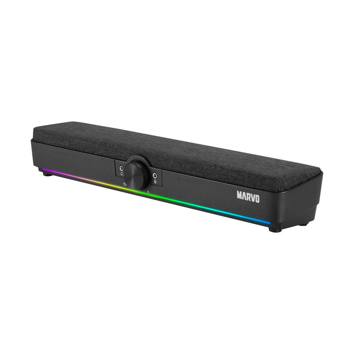 Marvo Scorpion SG-286 Bluetooth 5.3 Soundbar, Stereo Sound, USB Powered, Connect Wired, USB or Bluetooth, 7 Colour RGB Lighting, Volume Control, Black-Speakers-Gigante Computers