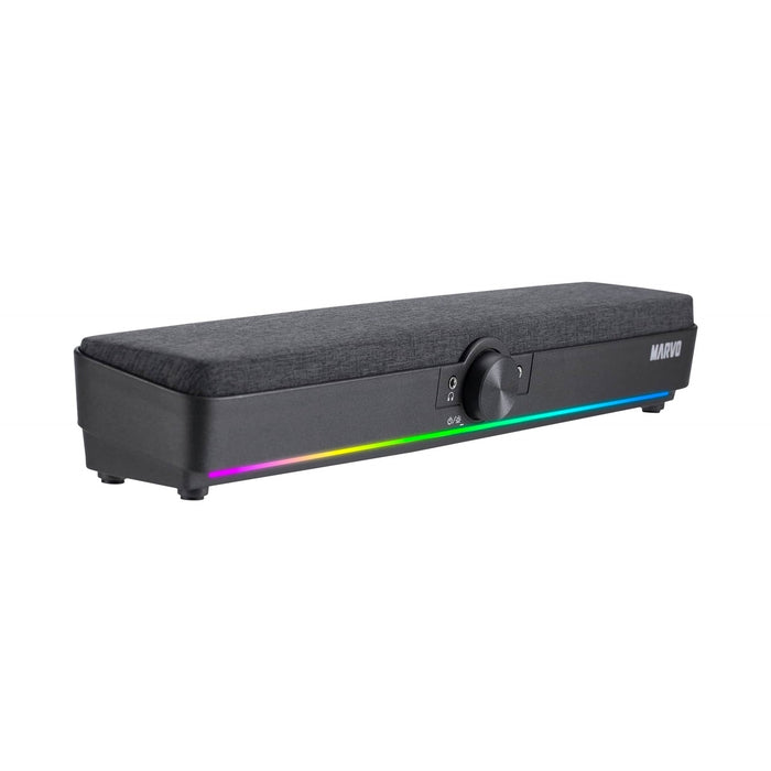 Marvo Scorpion SG-286 Bluetooth 5.3 Soundbar, Stereo Sound, USB Powered, Connect Wired, USB or Bluetooth, 7 Colour RGB Lighting, Volume Control, Black-Speakers-Gigante Computers