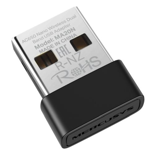 Mercusys (MA20N) AC650 Nano Wireless Dual Band USB Adapter, WPA3 Security-USB Wireless Adapters-Gigante Computers
