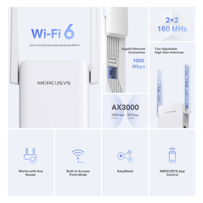 Mercusys ME80X AX3000 Wi-Fi Range Extender-Networking-Gigante Computers