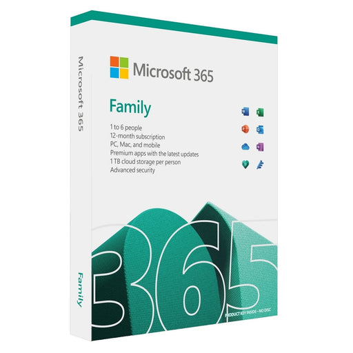 Microsoft 365 Family Medialess 1 Year Subscription 6 Users - Retail Boxed FY25H2-Software-Gigante Computers
