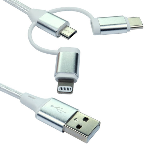 NEWlink 1.2m 3-in-1 USB Charging Cable, USB-A To USB Micro, USB-A To USB-C, USB-A to Lightning - White-Cables-Gigante Computers