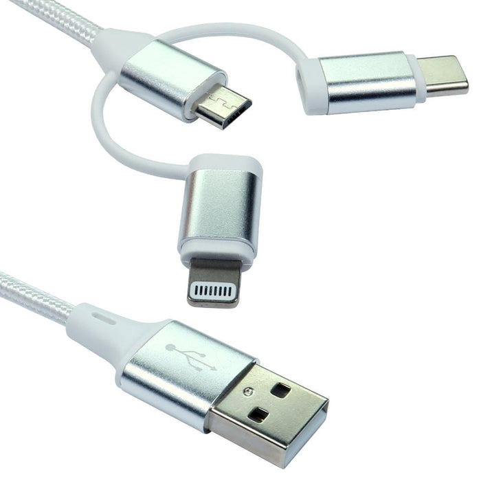NEWlink 1.2m 3-in-1 USB Charging Cable, USB-A To USB Micro, USB-A To USB-C, USB-A to Lightning - White-Cables-Gigante Computers