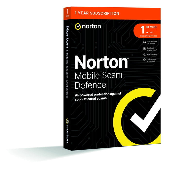 Norton Mobile Scam Defence 1 Device 1-year Subscription,Includes AI-Powered Scam Protection Across Email, Texts, Calls and Web, iOS and Android Retail Boxed-Software-Gigante Computers