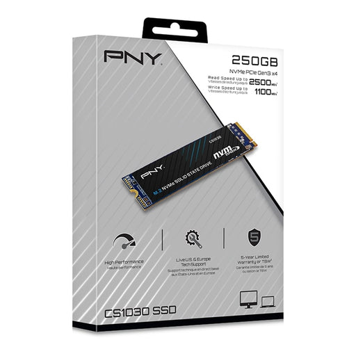 PNY CS1030 (M280CS1030-250-RB) 250GB SSD, PCIe Gen3 x4 Interface,Max Read 2500MB/s, MaxWrite 1100MB/s, 5 Year Limited Warranty-Hard Drives-Gigante Computers