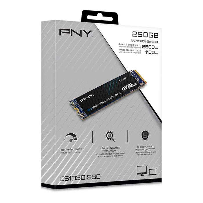 PNY CS1030 (M280CS1030-250-RB) 250GB SSD, PCIe Gen3 x4 Interface,Max Read 2500MB/s, MaxWrite 1100MB/s, 5 Year Limited Warranty-Hard Drives-Gigante Computers