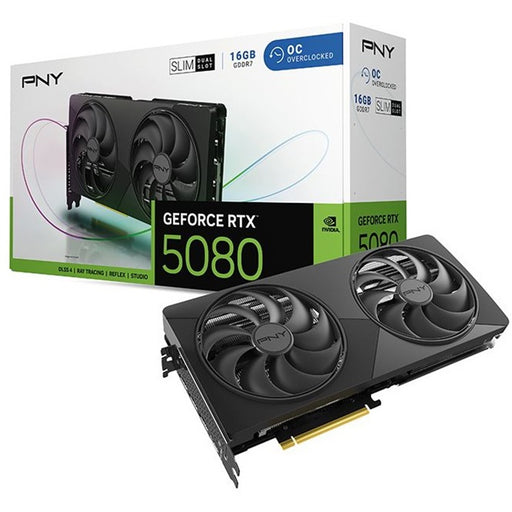 PNY NVIDIA GEFORCE RTX 5080 SLIM OC 16GB GDDR7 Graphics Card, 10752 Cuda Cores, 2295 MHz Core Clock, Dual Fan, 3x DisplayPorts/ 1 x HDMI Port-Graphics Cards-Gigante Computers