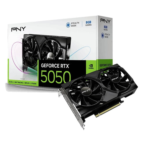 PNY NVIDIA GeForce RTX 5050 8GB GDDR6 Graphics Card, 2560 CUDA Cores, 2317 MHz Core Clock, Dual Fan, 3x DisplayPorts / 1x HDMI Port-Graphics Cards-Gigante Computers
