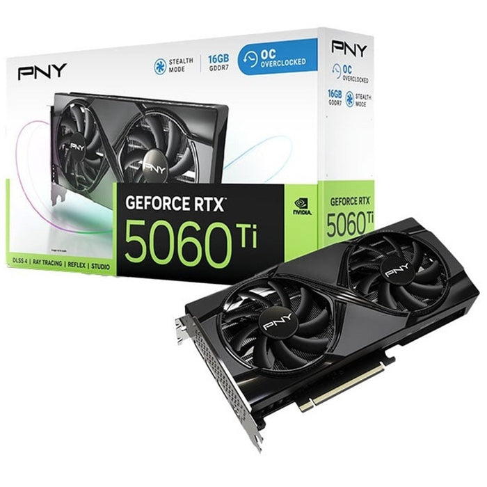 PNY NVIDIA GeForce RTX 5060 Ti DUAL OC 8GB GDDR7 Graphics Card, 4608 CUDA Cores, 2407MHz Core Clock, Dual Fan, 3 x DisplayPort / 1x HDMI Port-Graphics Cards-Gigante Computers