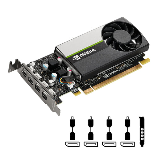 PNY NVidia T1000 Professional Graphics Card, 4GB DDR6, 4 miniDP 1.4 (4 x DP adapters), Low Profile (Bracket Included)-Graphics Cards-Gigante Computers
