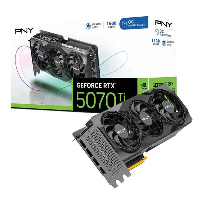 PNY (VCG5070T16TFXPB1-O) GEFORCE RTX 5070 Ti 16GB Overclocked Triple Fan DLSS 4-Graphics Cards-Gigante Computers