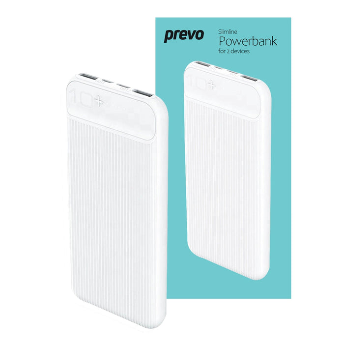 PREVO SP3012 10000mah Dual Slim Portable Power Bank White-Batteries Power Banks-Gigante Computers