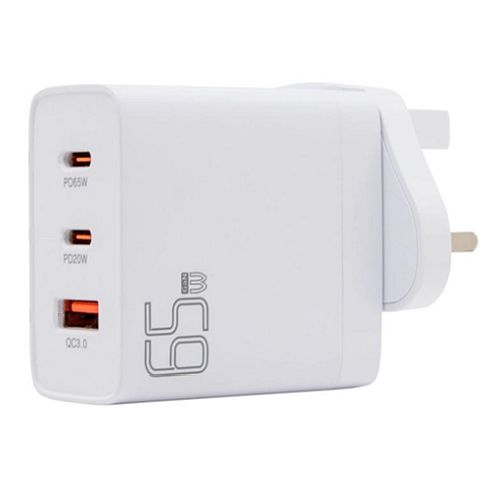 Pama 3-pin Wall Plug USB-C & USB-A Charger, 1x USB-C 65W (for Laptops), 1x USB-C 20W, 1x USB-A QC3.0-Powerbanks / Chargers-Gigante Computers