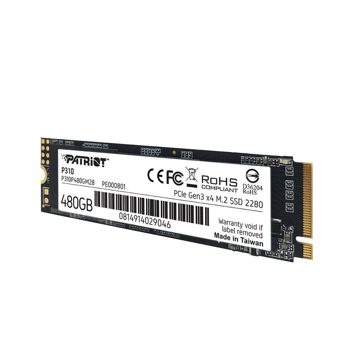 Patriot P310 (P310P480GM28) 480GB M.2 Interface, PCIe x3.0 x4 NVMe, 2280 Length, Read 1700MB/s, Write 1500MB/s, 3 Year Warranty-Hard Drives-Gigante Computers