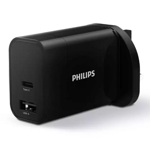 Philips 3-pin Wall Plug USB-C & USB-A Charger, 30W, Fast Charge, Power Delivery-Powerbanks / Chargers-Gigante Computers