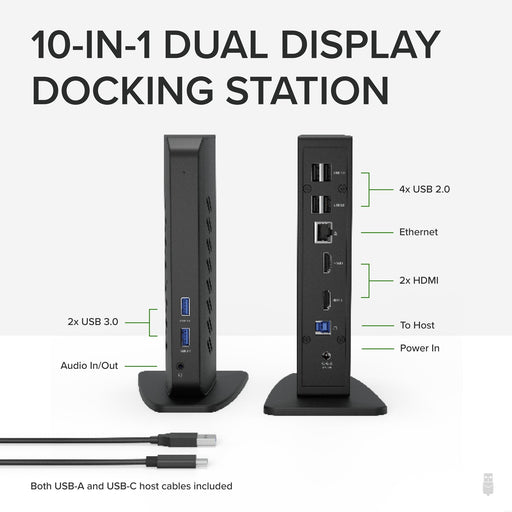 Plugable UD-3900Z USB-A/USB-C Dual Monitor Universal DisplayLink Certified Docking Station-Laptop Docks-Gigante Computers